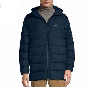 LANDS’ END Black Down Puffer Jacket with Hood and Quilted Design